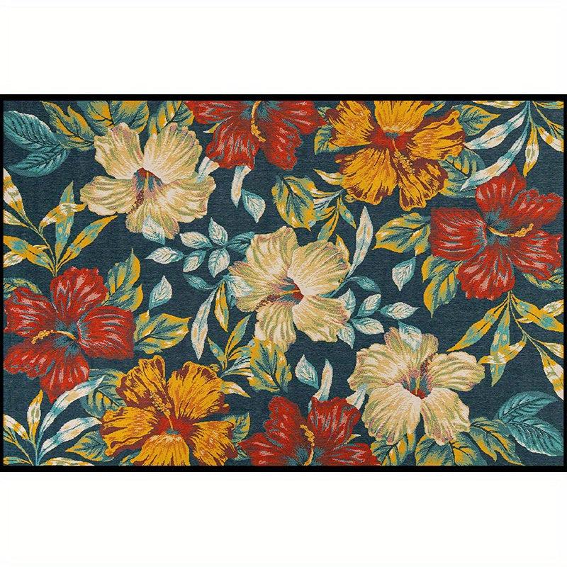 Floral Polyester Area Rug Stain/Water Resistant Non-Slip Indoor/Outdoor