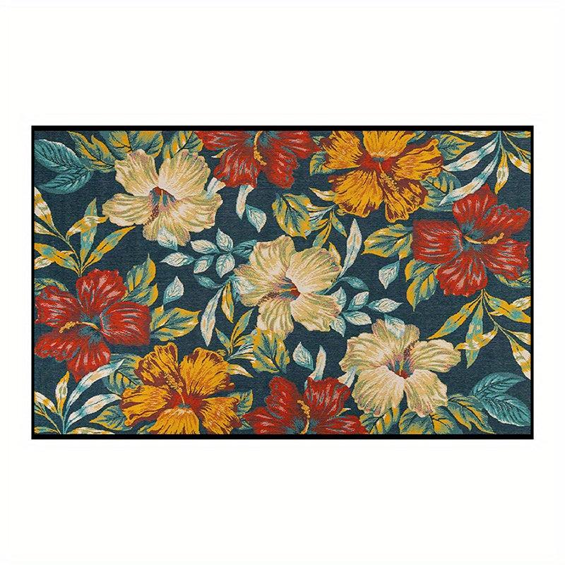 Floral Polyester Area Rug Stain/Water Resistant Non-Slip Indoor/Outdoor