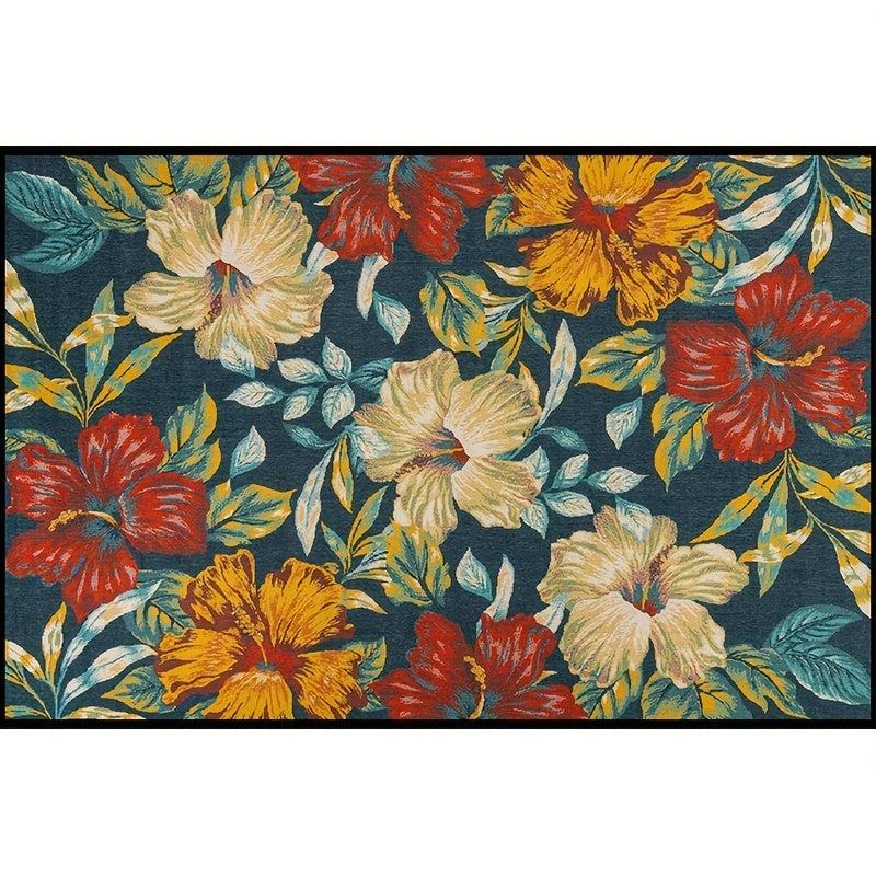 Floral Polyester Area Rug Stain/Water Resistant Non-Slip Indoor/Outdoor