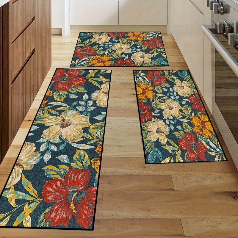 Floral Polyester Area Rug Stain/Water Resistant Non-Slip Indoor/Outdoor
