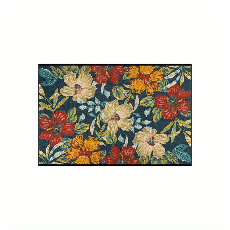 Floral Polyester Area Rug Stain/Water Resistant Non-Slip Indoor/Outdoor
