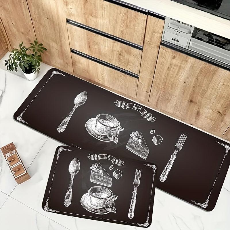 Coffee Cup Printed Kitchen Rug Anti-slip Memory Foam Mat