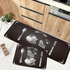 Coffee Cup Printed Kitchen Rug Anti-slip Memory Foam Mat