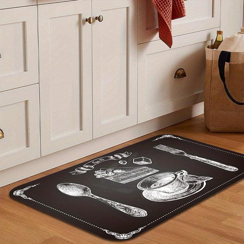 Coffee Cup Printed Kitchen Rug Anti-slip Memory Foam Mat