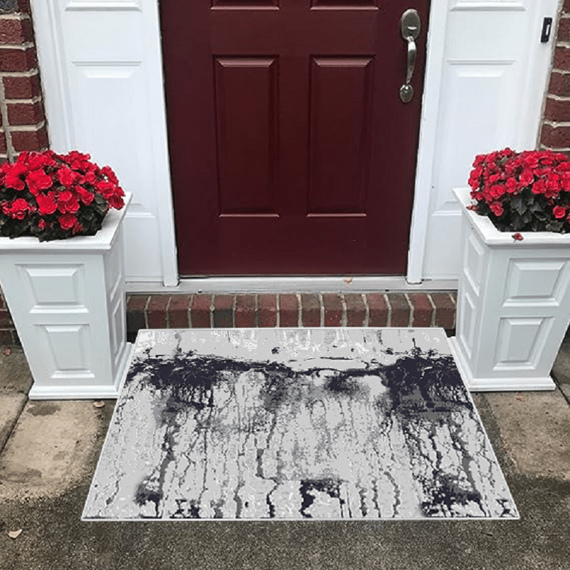 Modern Vintage Ink Blot Striped Area Rug Non Slip Microfiber Floor Mat