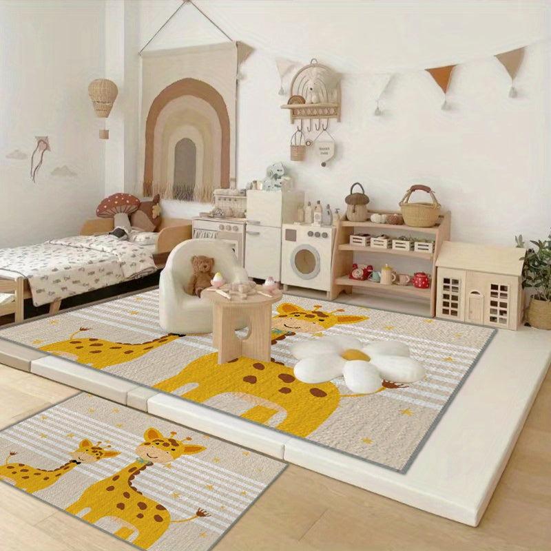 Fabric Giraffe Pattern Rug Small Animal Carpet Mat Non-slip Indoor Door Mat