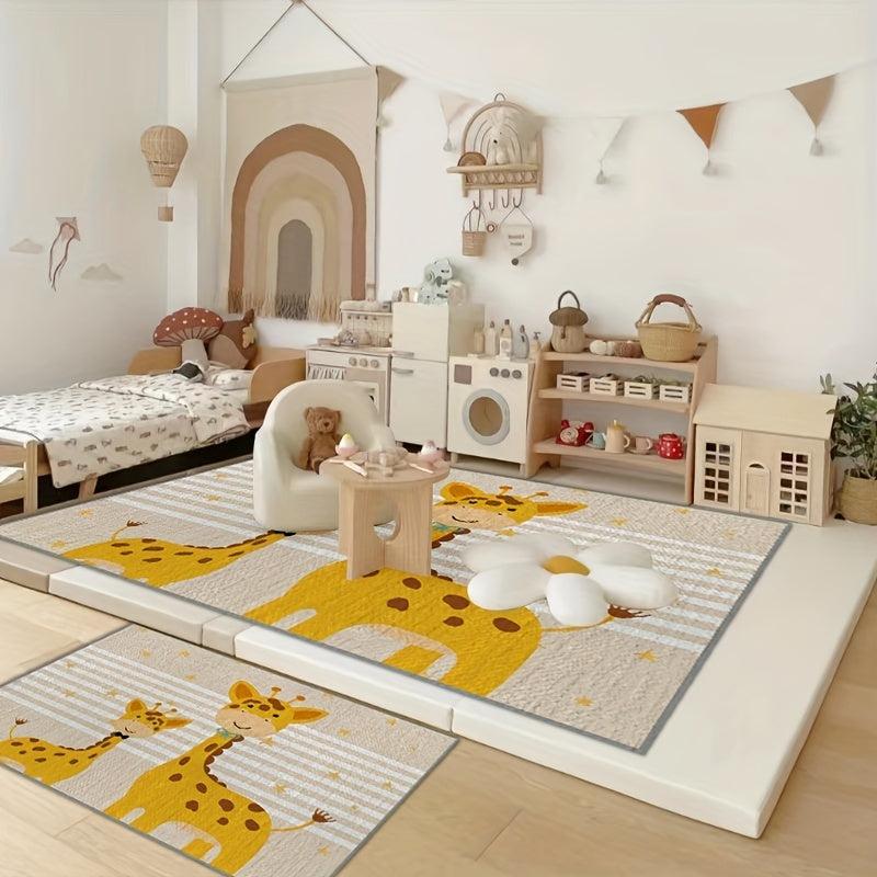 Fabric Giraffe Pattern Rug Small Animal Carpet Mat Non-slip Indoor Door Mat