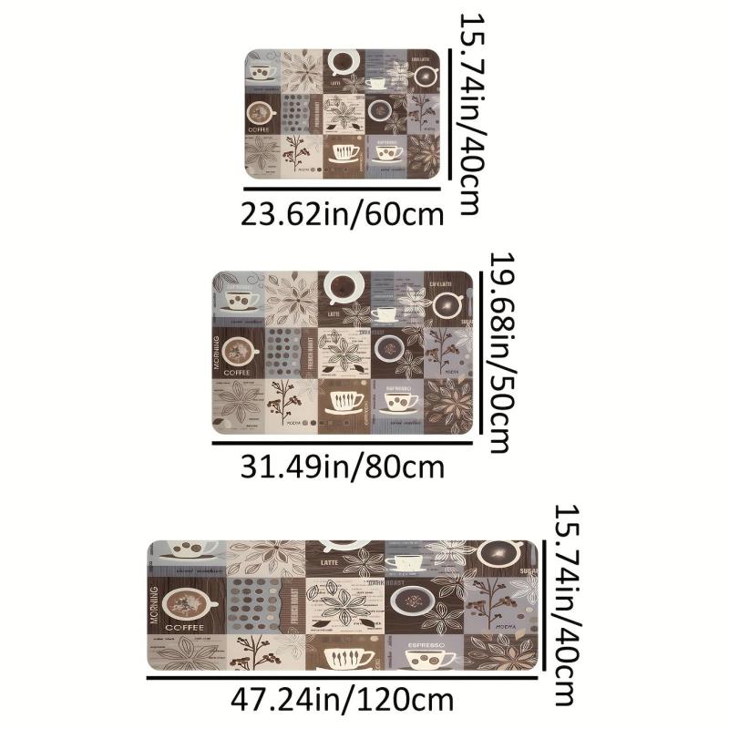Anti Fatigue Kitchen Mat Coffee Print Absorbent Bath Laundry Floor Mat