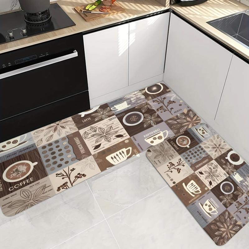 Anti Fatigue Kitchen Mat Coffee Print Absorbent Bath Laundry Floor Mat