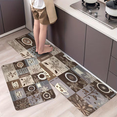 Anti Fatigue Kitchen Mat Coffee Print Absorbent Bath Laundry Floor Mat
