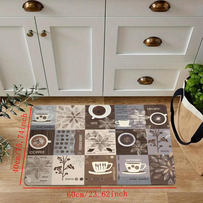 Anti Fatigue Kitchen Mat Coffee Print Absorbent Bath Laundry Floor Mat