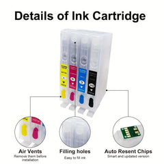 4 Refillable Ink Cartridges + 4 Bottles of Ink Repl. for 252XL Printers