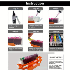 4 Refillable Ink Cartridges + 4 Bottles of Ink Repl. for 252XL Printers