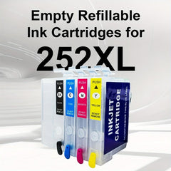 4 Refillable Ink Cartridges + 4 Bottles of Ink Repl. for 252XL Printers