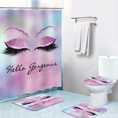 Eyelash Pattern Shower Curtain Set with 12 Hooks