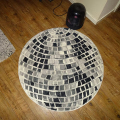 Fluffy Round Wool Area Rug Plaid Multicolor