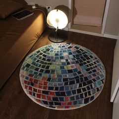 Fluffy Round Wool Area Rug Plaid Multicolor