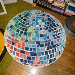 Fluffy Round Wool Area Rug Plaid Multicolor