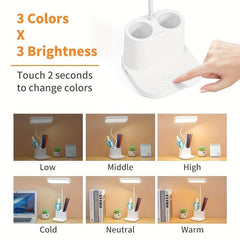 Rechargeable LED Desk Lamp Touch Control Dimmable 3 Modes Pen Holder Night Light