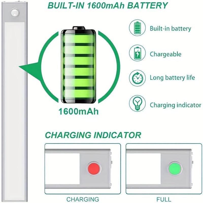 LED Motion Sensor Cabinet Light 3-tone Counter Lighting USB Rechargeable