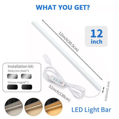 LED Under Cabinet Light 3 Brightness Levels Plug In Closet Kitchen Counter Bar