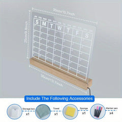 Clear Dry Erase Board Calendar Note Board with LED Light USB Power Supply