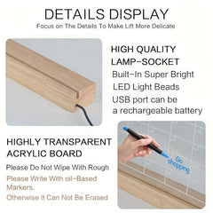 Clear Dry Erase Board Calendar Note Board with LED Light USB Power Supply