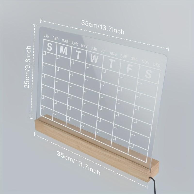 Clear Dry Erase Board Calendar Note Board with LED Light USB Power Supply