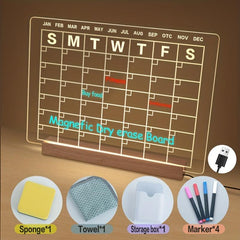 Clear Dry Erase Board Calendar Note Board with LED Light USB Power Supply