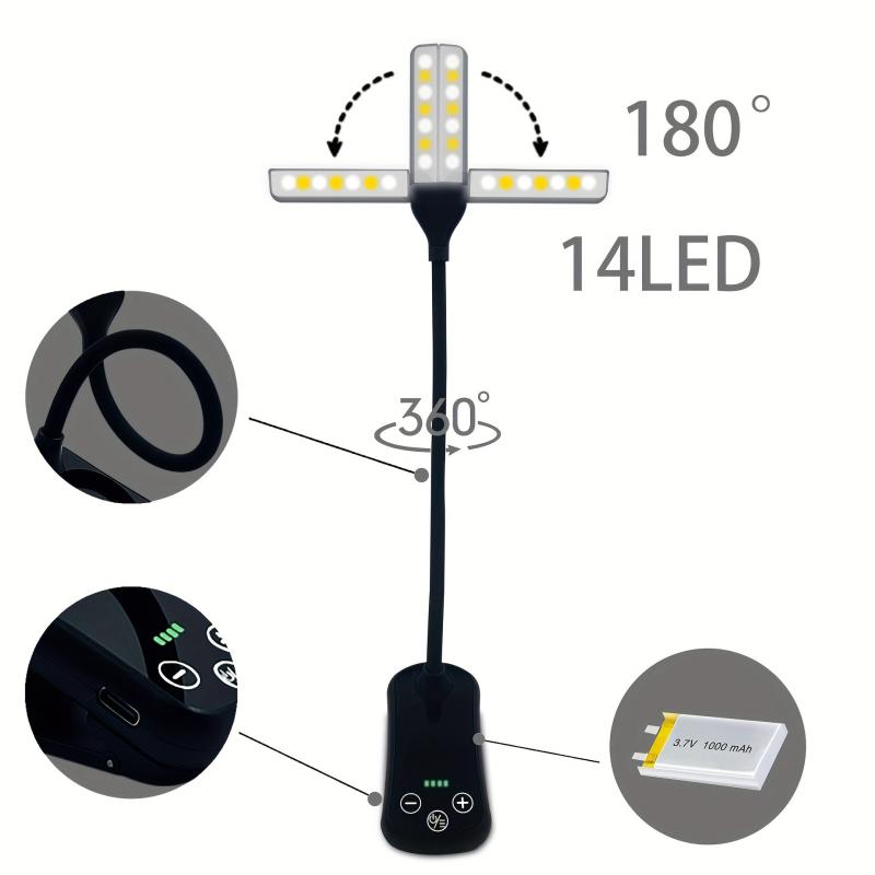 Touch Control Reading Light, 3 Colors, 8 Brightness, Rechargeable, Portable