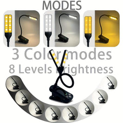 Touch Control Reading Light, 3 Colors, 8 Brightness, Rechargeable, Portable