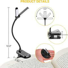 Touch Control Reading Light, 3 Colors, 8 Brightness, Rechargeable, Portable