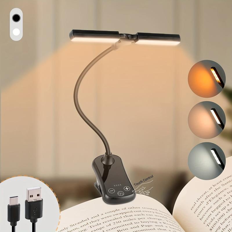 Touch Control Reading Light, 3 Colors, 8 Brightness, Rechargeable, Portable