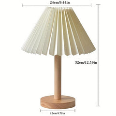 Pleated Table Lamp Solid Wood Base LED Eye Protection