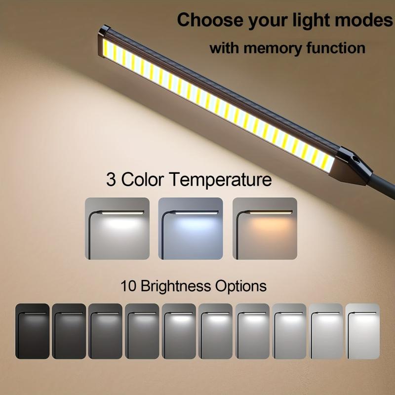 Clampable LED Desk Lamp USB Plug 3 Colors 10 Brightnesses Dimmable