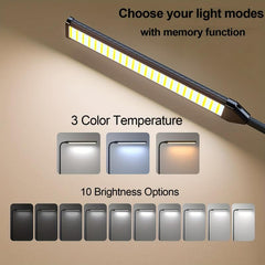 Clampable LED Desk Lamp USB Plug 3 Colors 10 Brightnesses Dimmable
