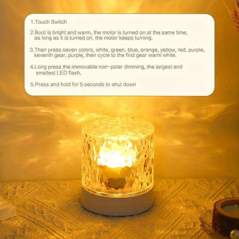 LED Water Ripple Ambient Night Light USB Rechargeable Projection Lamp