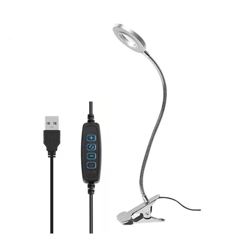 48 LED Clip Reading Light USB 3 Colors Dimmable Bedside Lamp
