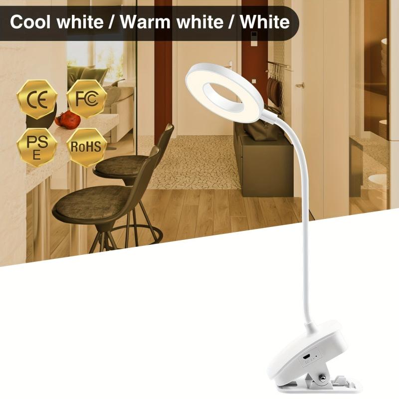 LED Clamp Table Lamp Bedside Portable Reading Table Lamp USB Touch Soft Light