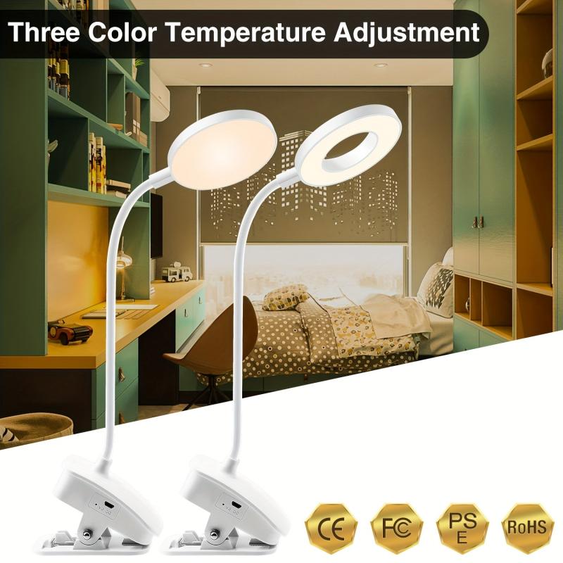 LED Clamp Table Lamp Bedside Portable Reading Table Lamp USB Touch Soft Light
