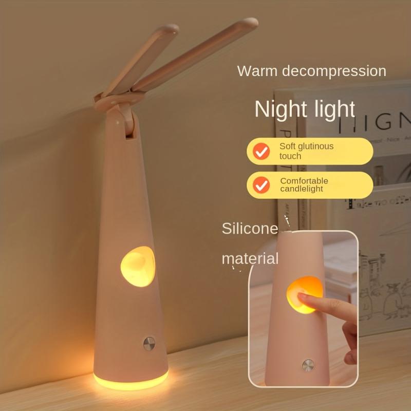 Dual-Headed Folding Table Lamp with USB Charging and Night Light
