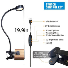 LED Clip Reading Light USB 3Colors Desk Lamp Hose Adjustable Bedside Lamp
