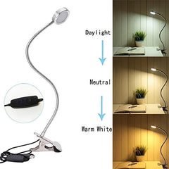 LED Clip Reading Light USB 3Colors Desk Lamp Hose Adjustable Bedside Lamp