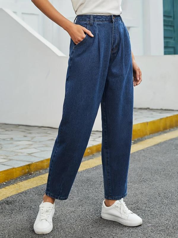 Baggy Straight Jeans Slash Pockets Ankle Length Denim Pants