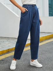 Baggy Straight Jeans Slash Pockets Ankle Length Denim Pants