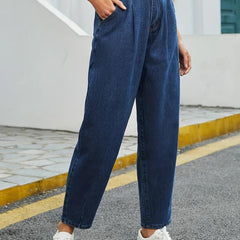 Baggy Straight Jeans Slash Pockets Ankle Length Denim Pants