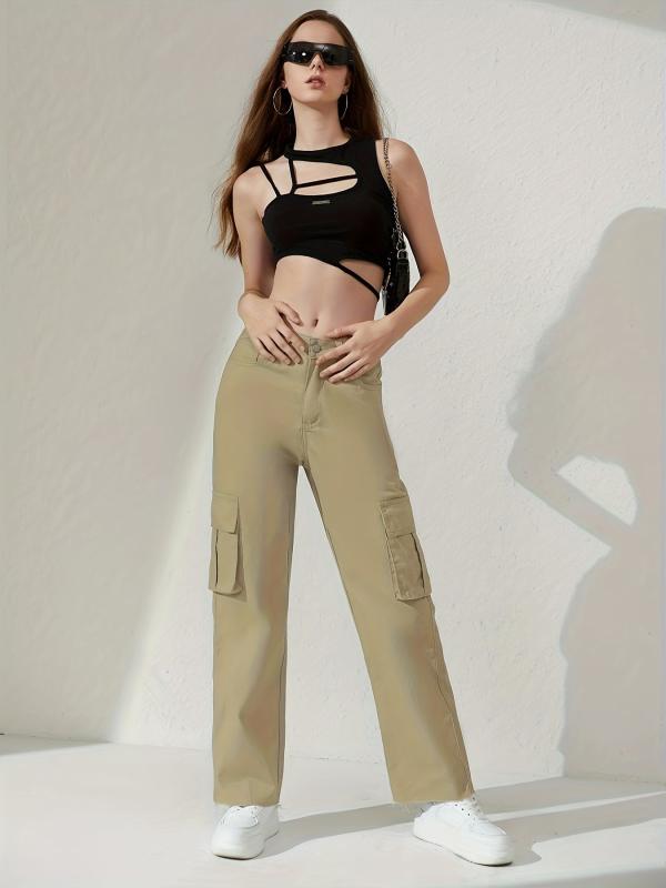 Cargo Pants Loose Fit Non Stretch Y2K & Kpop Style Straight Jeans
