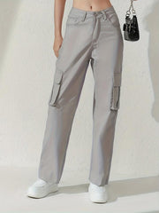 Cargo Pants Loose Fit Non Stretch Y2K & Kpop Style Straight Jeans