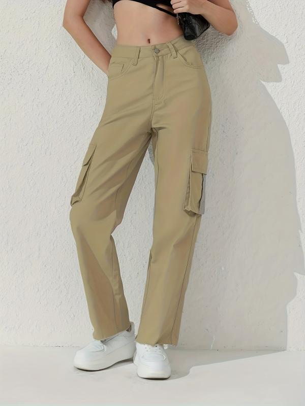 Cargo Pants Loose Fit Non Stretch Y2K & Kpop Style Straight Jeans
