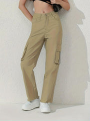 Cargo Pants Loose Fit Non Stretch Y2K & Kpop Style Straight Jeans